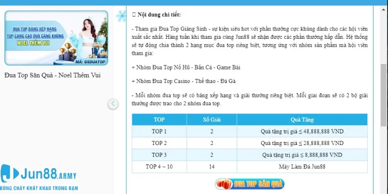 Top cược thủ trên BXH sẽ được trao thưởng khủng